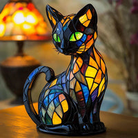 Stolní lampa ve tvaru kočky z barevného skla s LED osvětlením – 30-36 cm