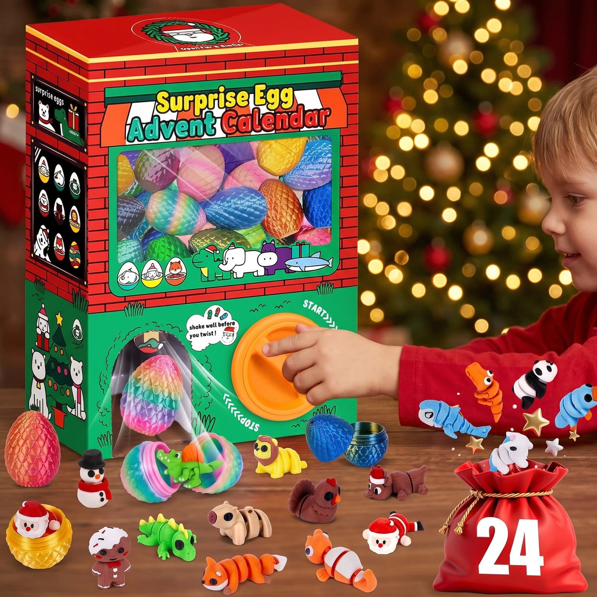 Gumball Machine Advent Calendar, 24 Surprise Eggs with Flexible Figures