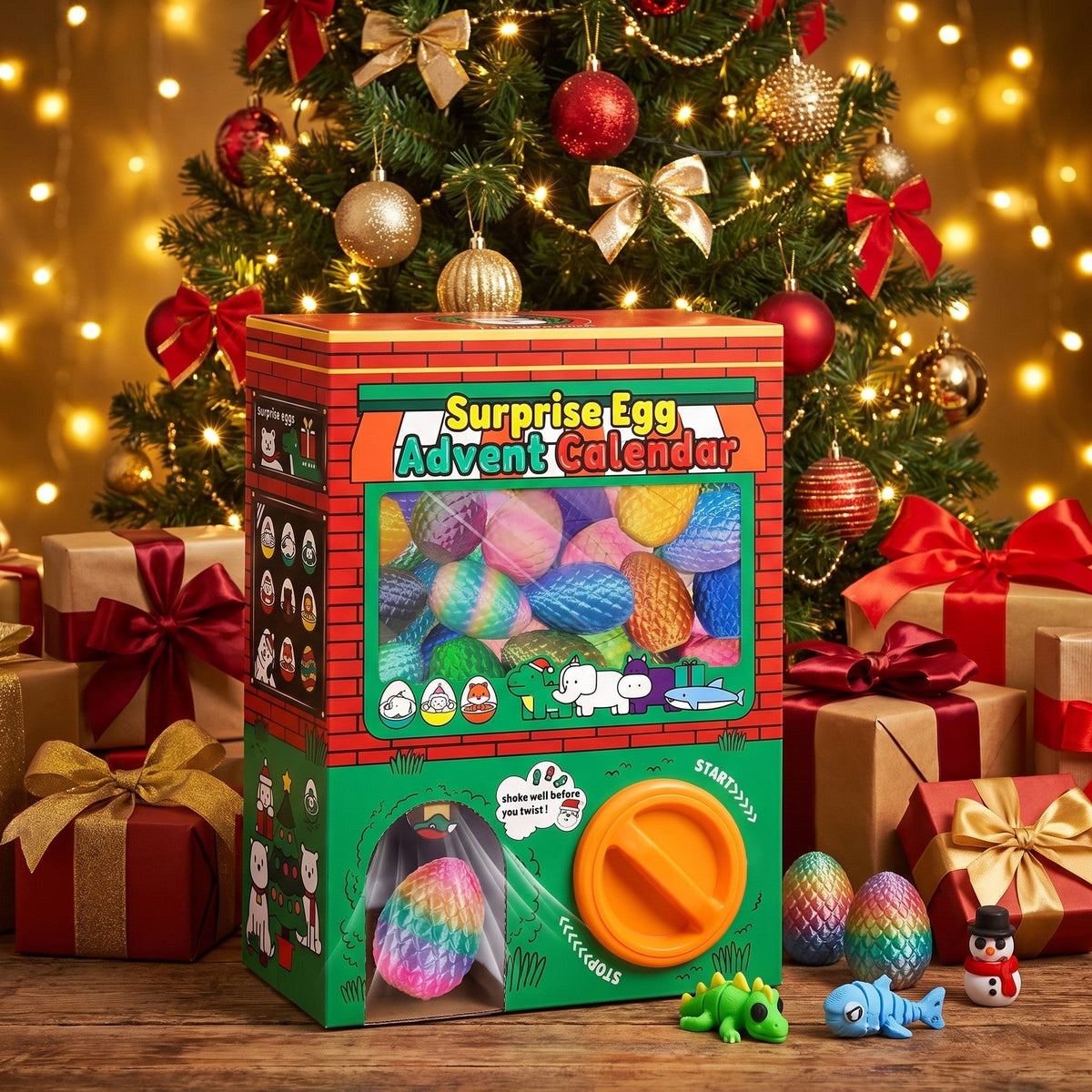 Gumball Machine Advent Calendar, 24 Surprise Eggs with Flexible Figures