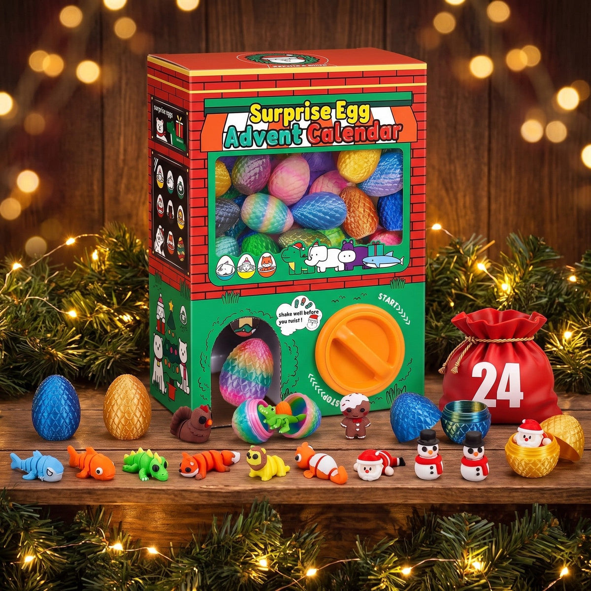 Gumball Machine Advent Calendar, 24 Surprise Eggs with Flexible Figures