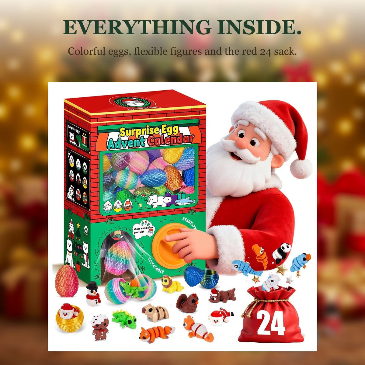 Gumball Machine Advent Calendar, 24 Surprise Eggs with Flexible Figures