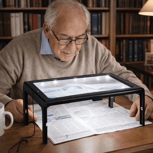 TEXTDESK – Foldable 3x Table Magnifier with LED Lighting for Hands-Free Reading