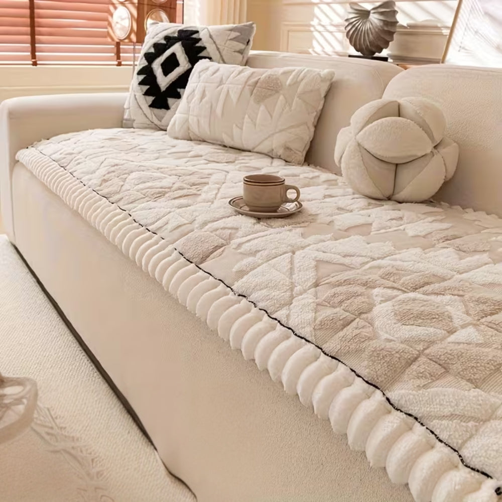 Thick Winter Quilted Plush Couch Cover