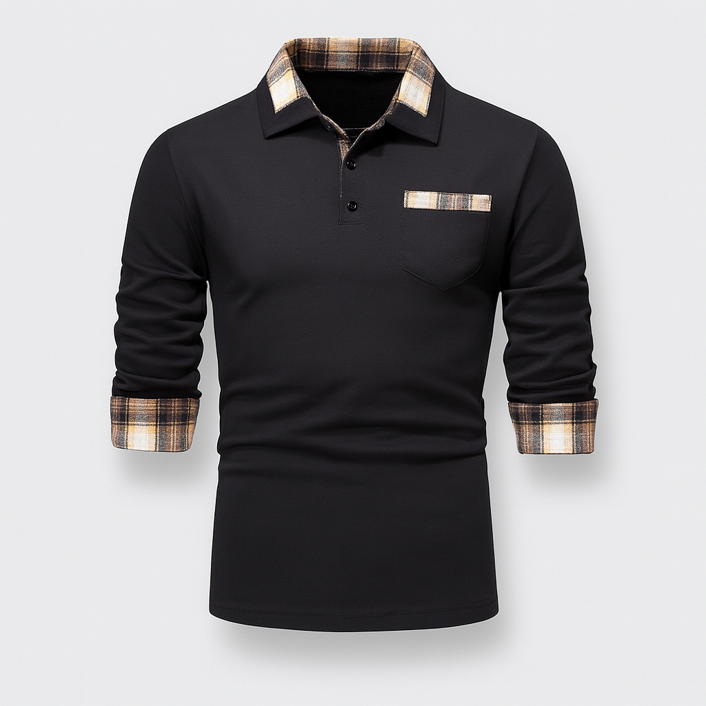 Tommy Polo | Long-sleeved polo shirt with patchwork collar for men