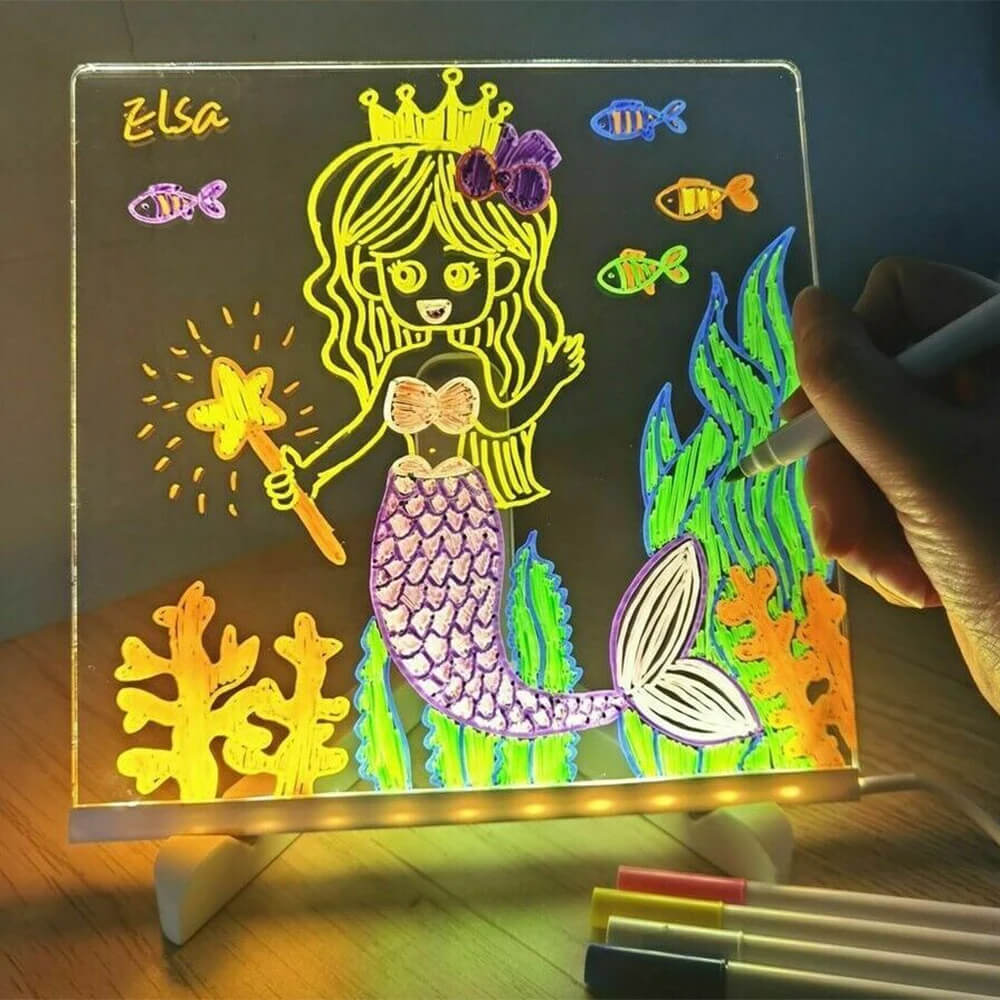 Transparent Luminous Acrylic Writing Board with 7 Color Pens – Reusable Message Board with LED Lighting