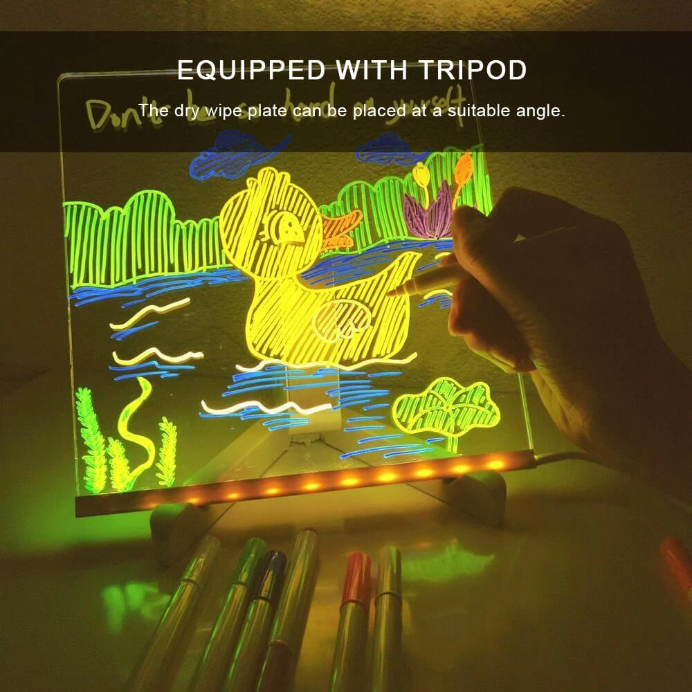Transparent Luminous Acrylic Writing Board with 7 Color Pens – Reusable Message Board with LED Lighting