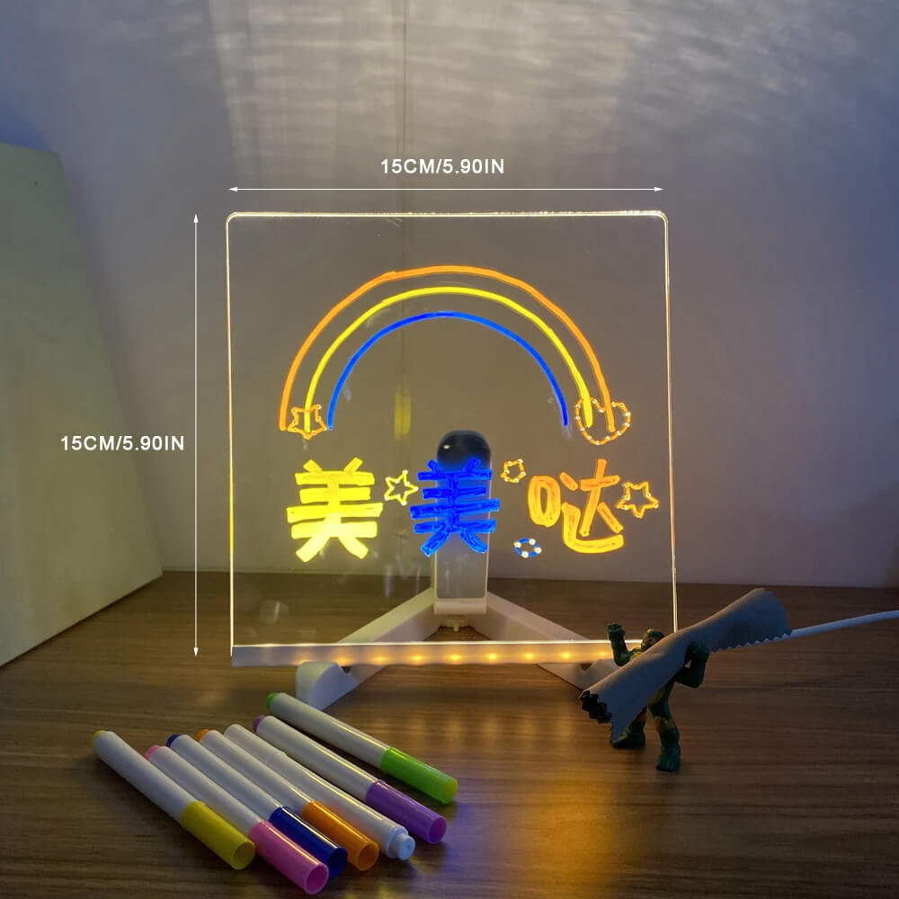 Transparent Luminous Acrylic Writing Board with 7 Color Pens – Reusable Message Board with LED Lighting