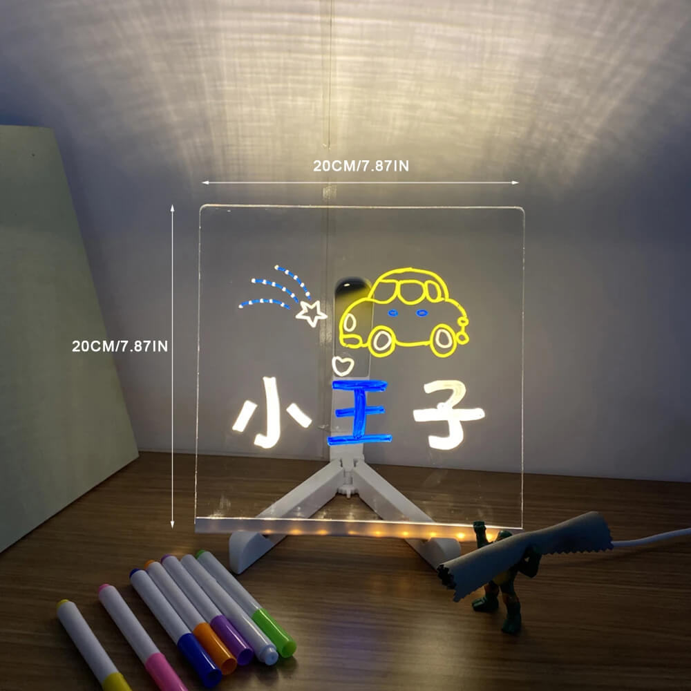 Transparent Luminous Acrylic Writing Board with 7 Color Pens – Reusable Message Board with LED Lighting