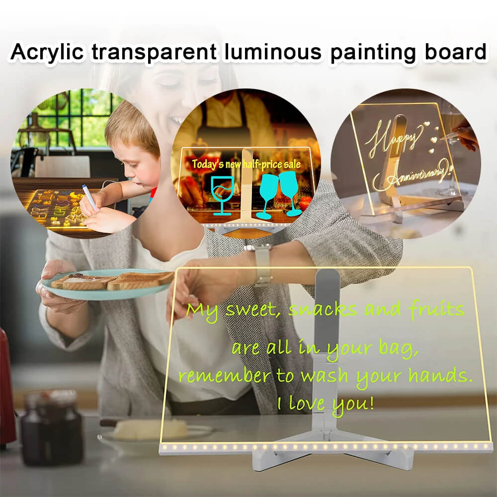 Transparent Luminous Acrylic Writing Board with 7 Color Pens – Reusable Message Board with LED Lighting