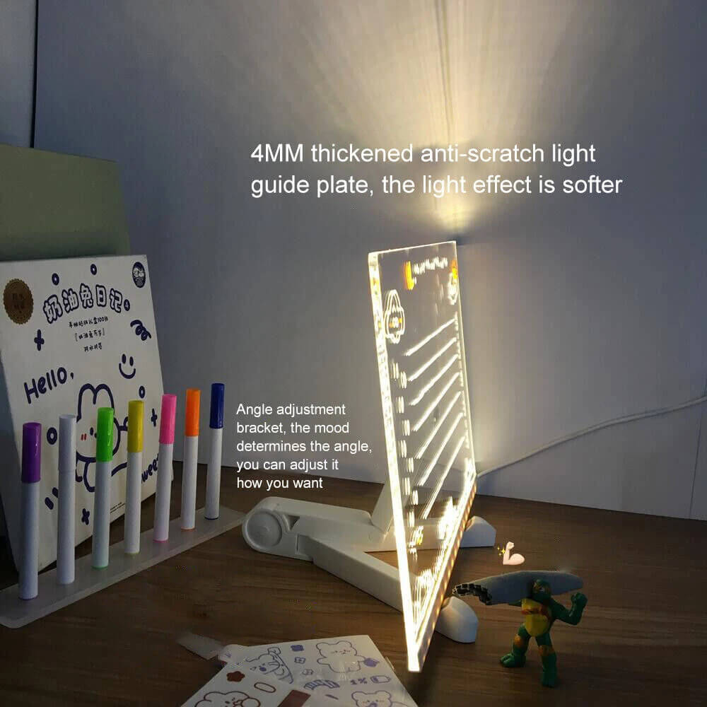 Transparent Luminous Acrylic Writing Board with 7 Color Pens – Reusable Message Board with LED Lighting