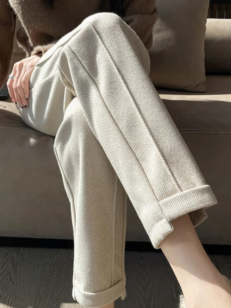 Tweed - High-waisted wool pencil trousers