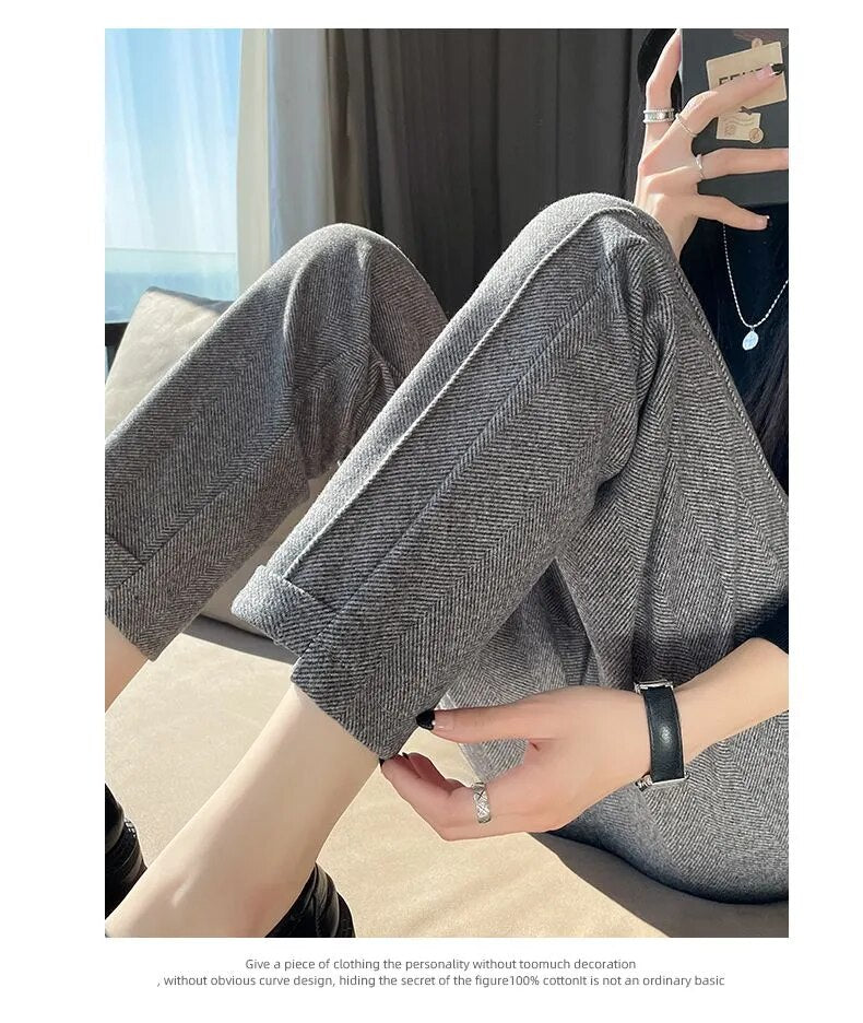 Tweed - High-waisted wool pencil trousers