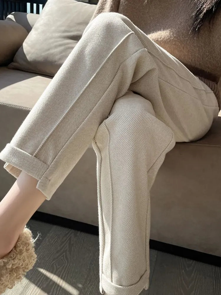 Tweed - High-waisted wool pencil trousers