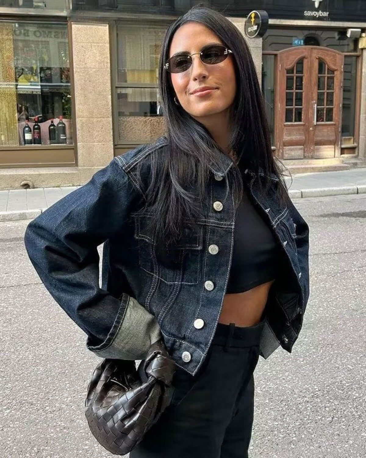 Two-piece denim set with denim jacket and long trousers - Ladies