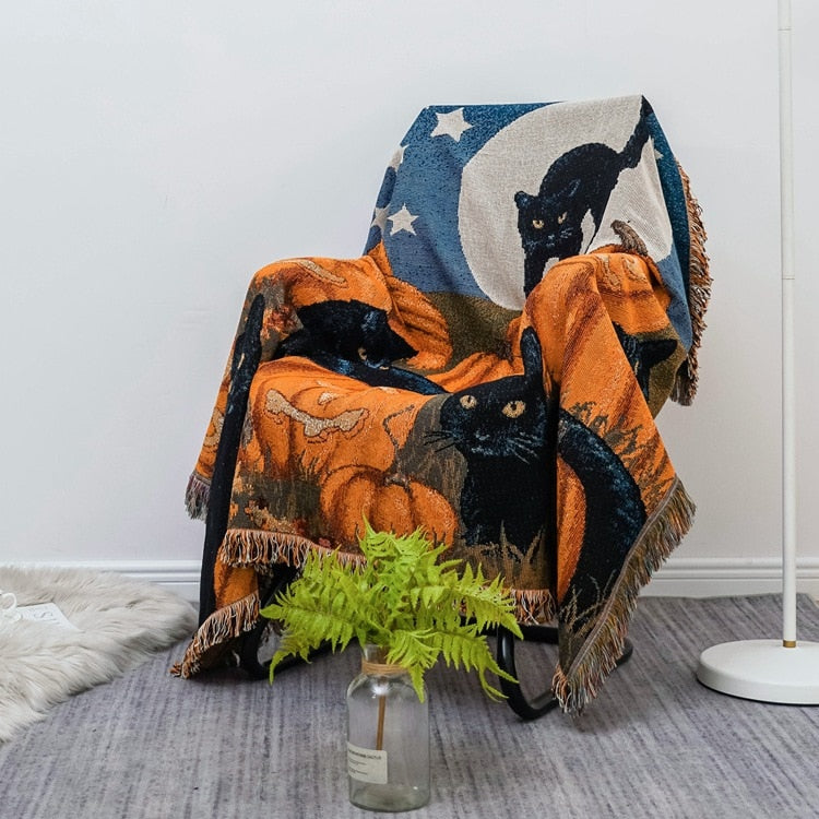 Vintage tæppe til sofaen med græskardesign