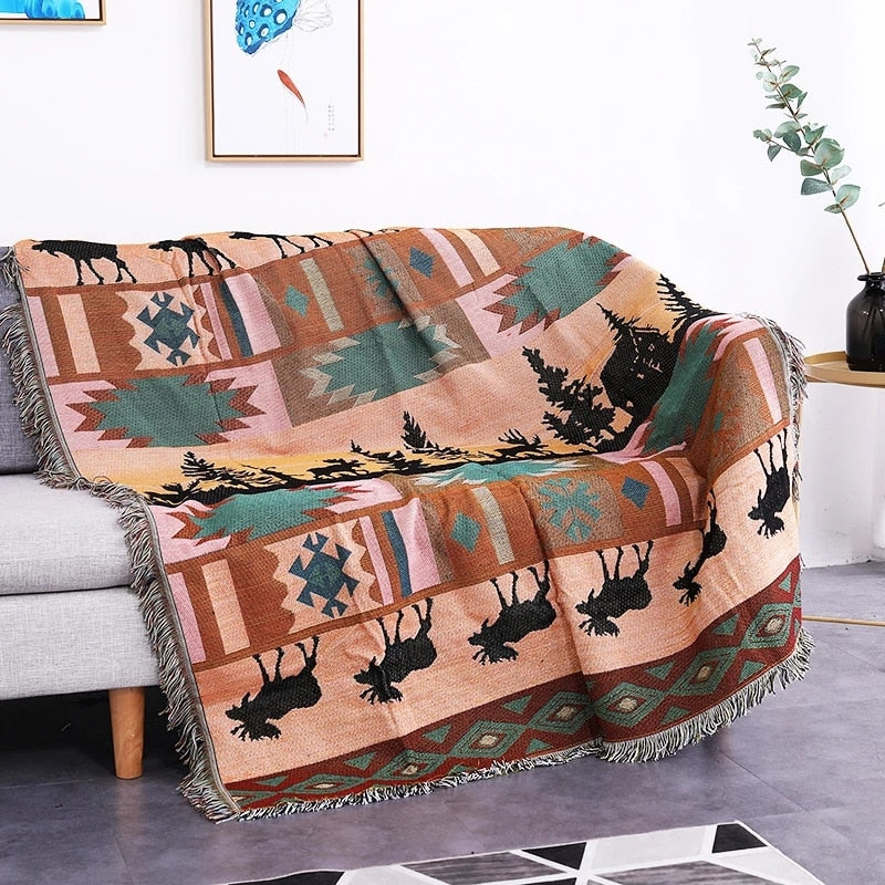 Vintage tæppe til sofaen med græskardesign