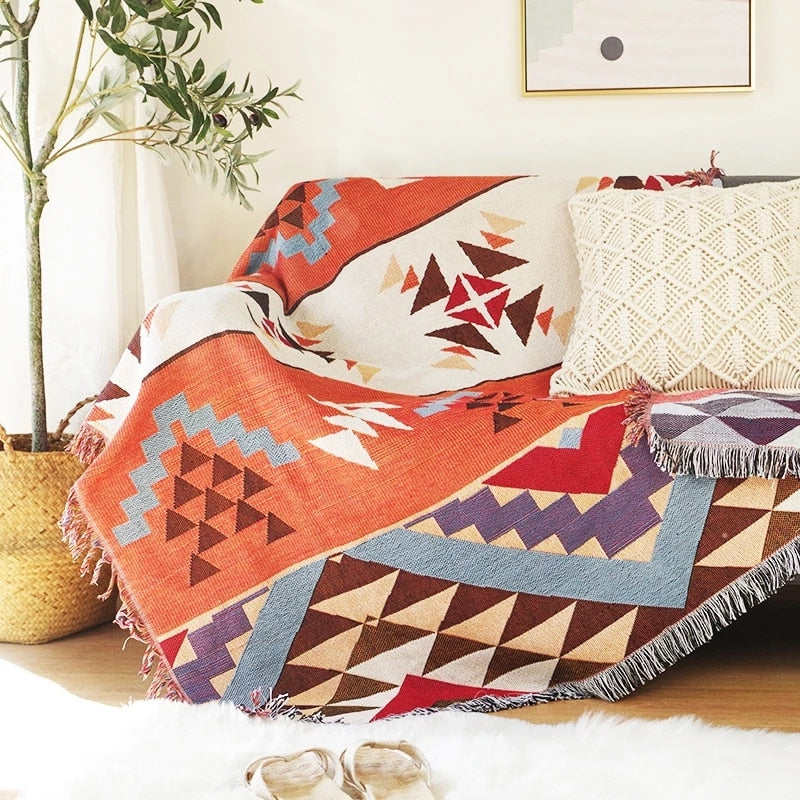 Vintage tæppe til sofaen med græskardesign