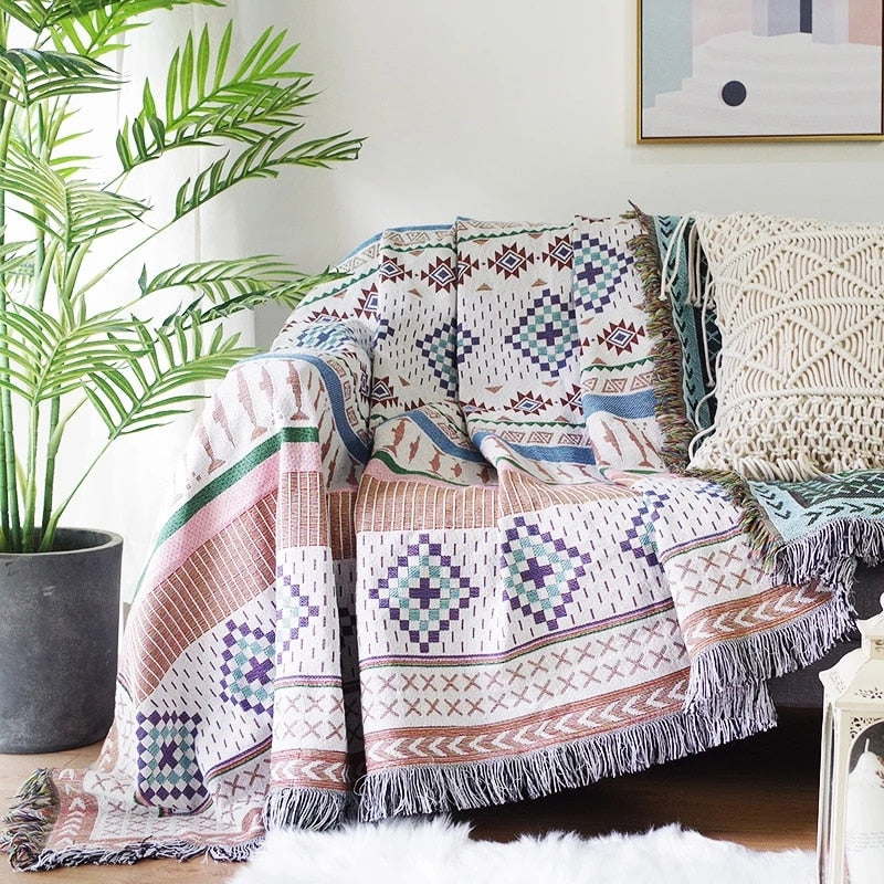 Vintage tæppe til sofaen med græskardesign