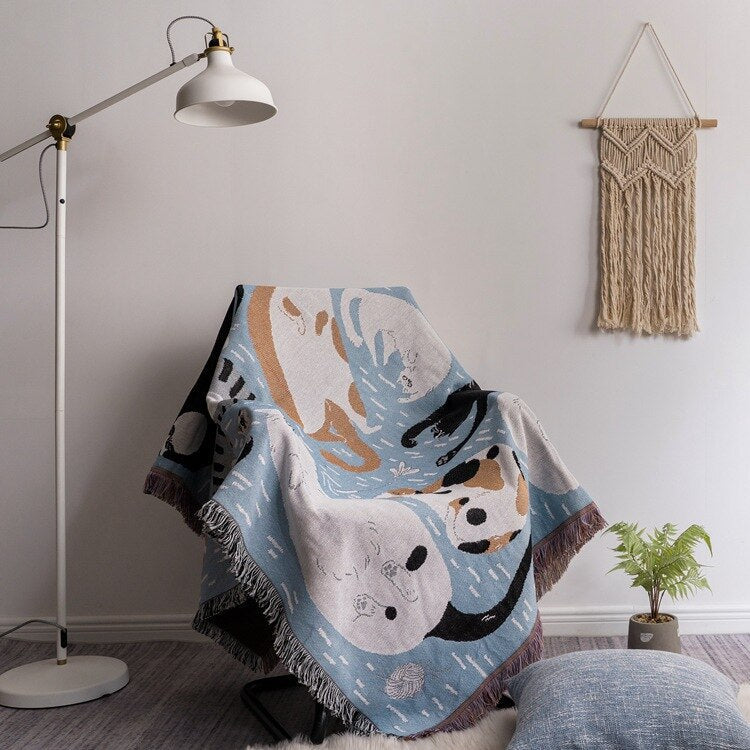 Vintage tæppe til sofaen med græskardesign
