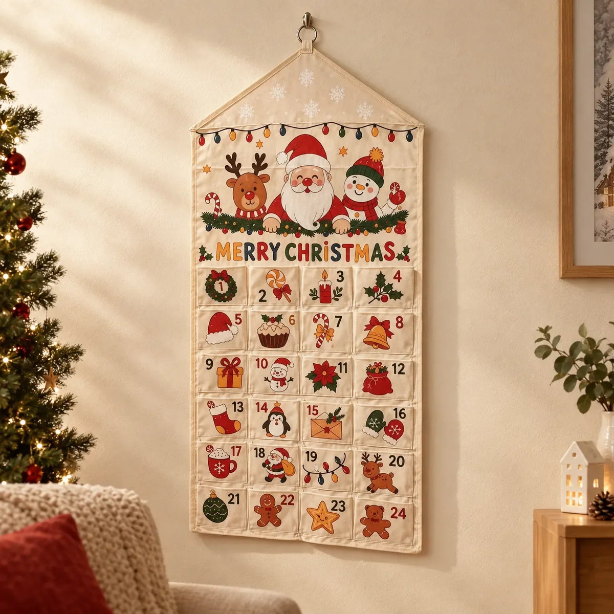 Væghængt adventskalender i lærred
