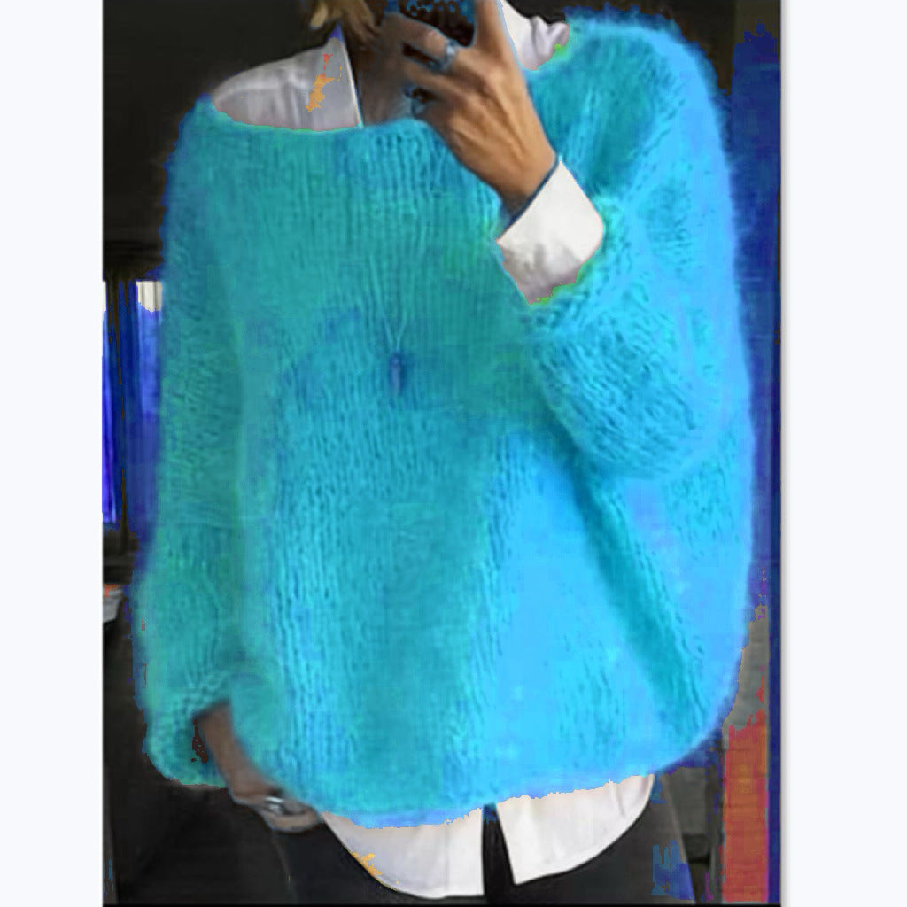 Dámský pohodlný oversized svetr s lodičkovým výstřihem