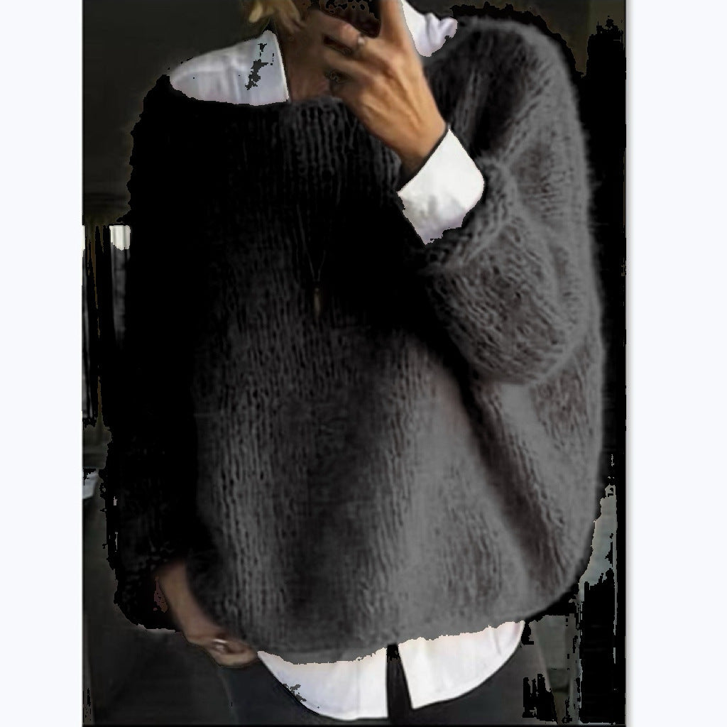 Dámský pohodlný oversized svetr s lodičkovým výstřihem