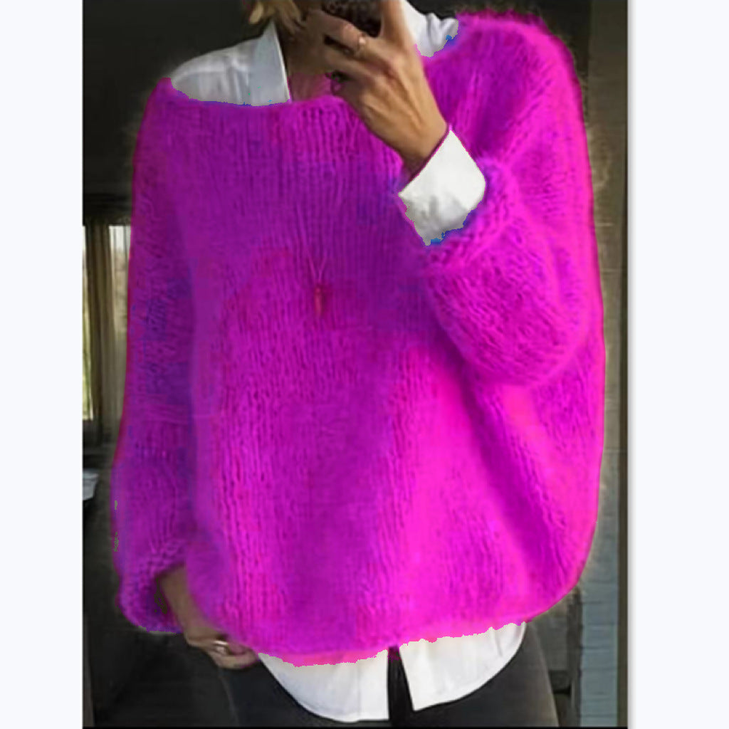 Dámský pohodlný oversized svetr s lodičkovým výstřihem