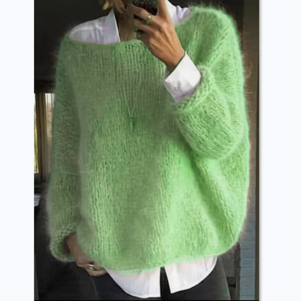 Dámský pohodlný oversized svetr s lodičkovým výstřihem