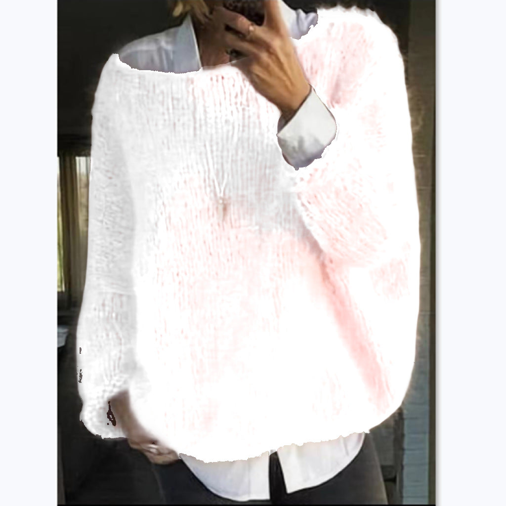 Dámský pohodlný oversized svetr s lodičkovým výstřihem
