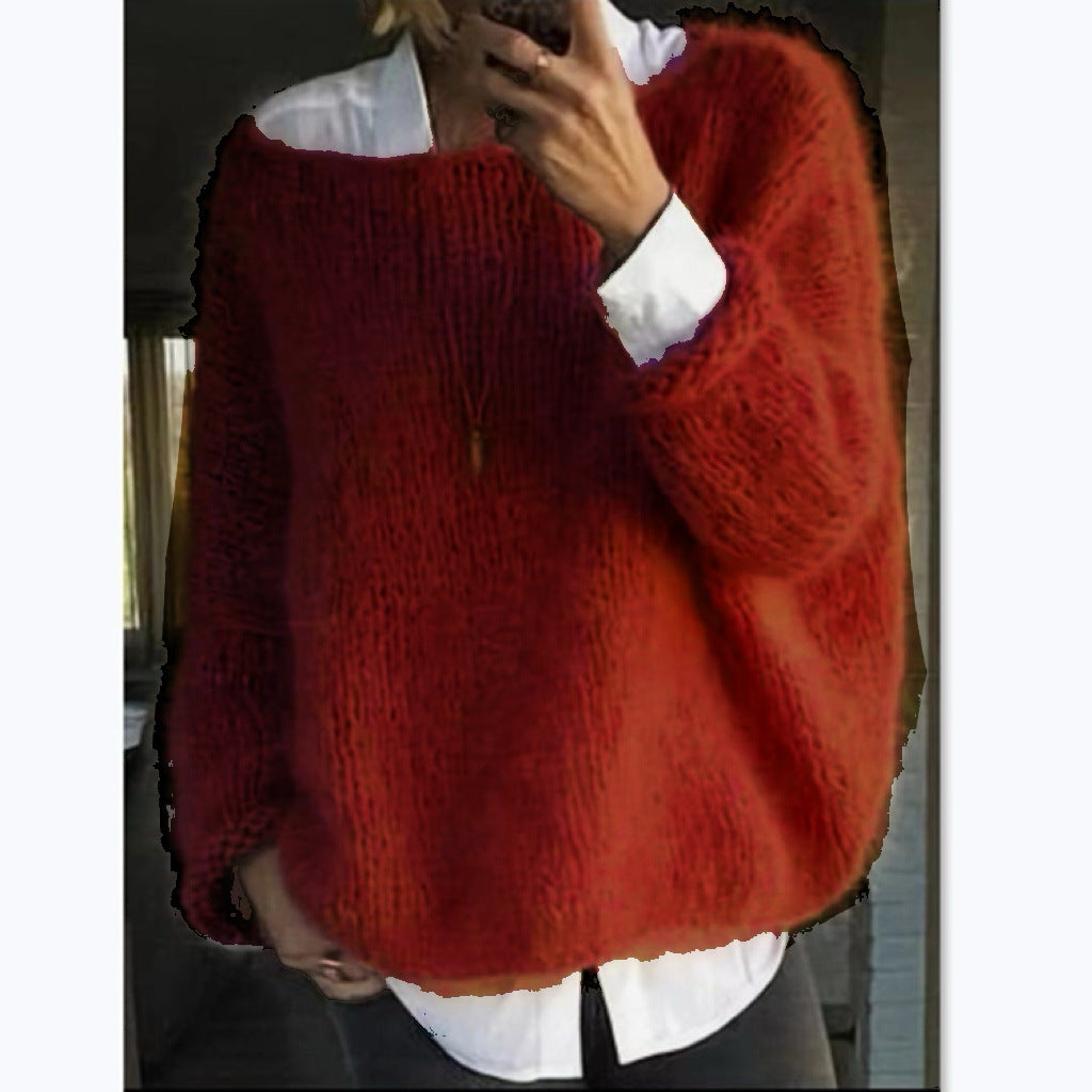 Dámský pohodlný oversized svetr s lodičkovým výstřihem