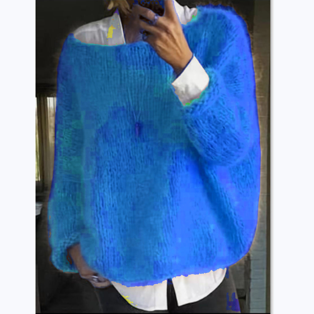 Dámský pohodlný oversized svetr s lodičkovým výstřihem
