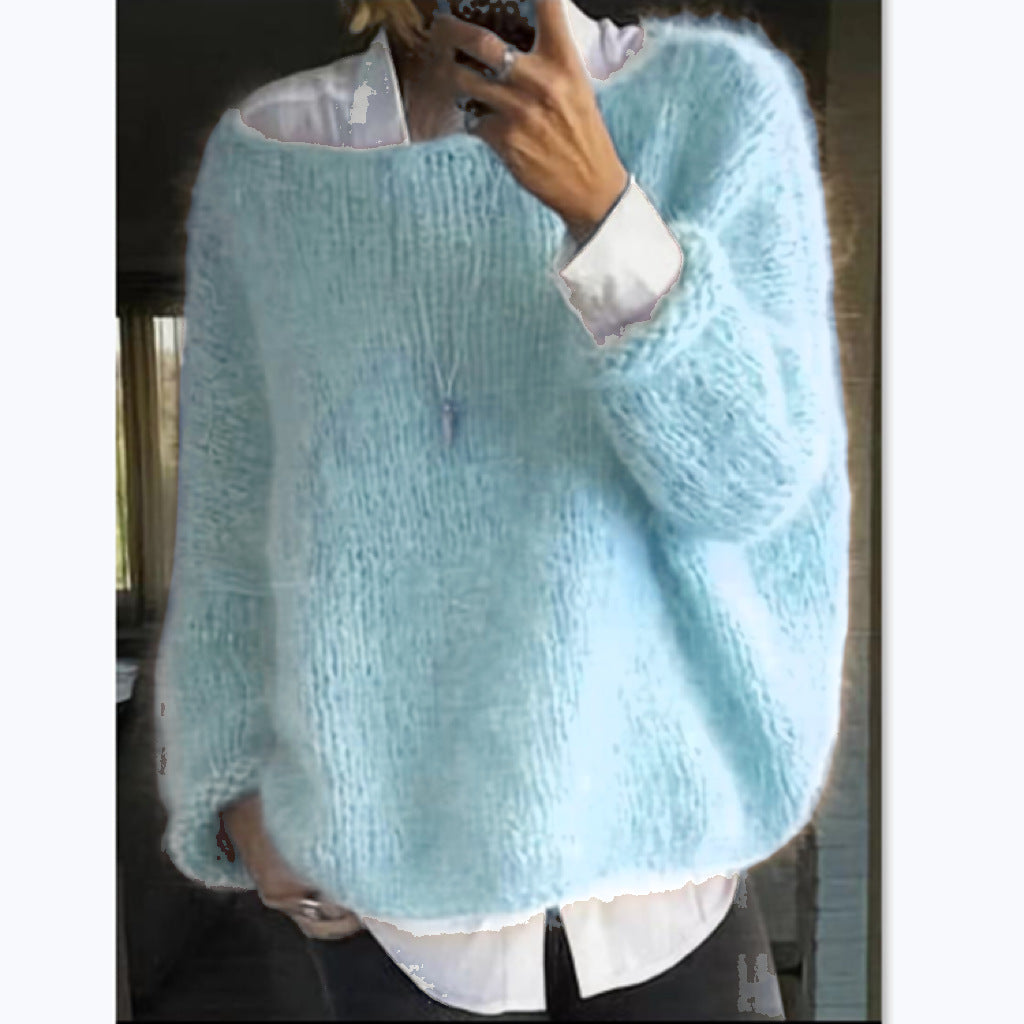 Dámský pohodlný oversized svetr s lodičkovým výstřihem