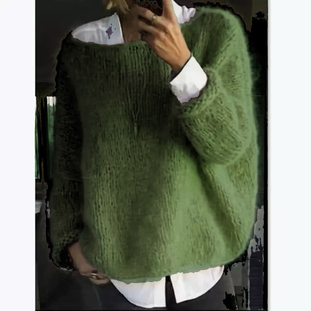 Dámský pohodlný oversized svetr s lodičkovým výstřihem