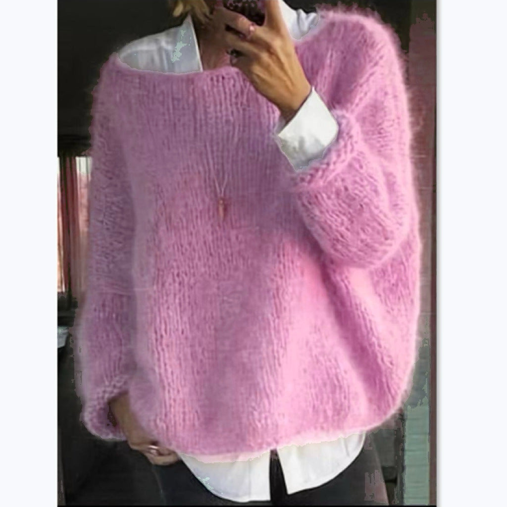 Dámský pohodlný oversized svetr s lodičkovým výstřihem
