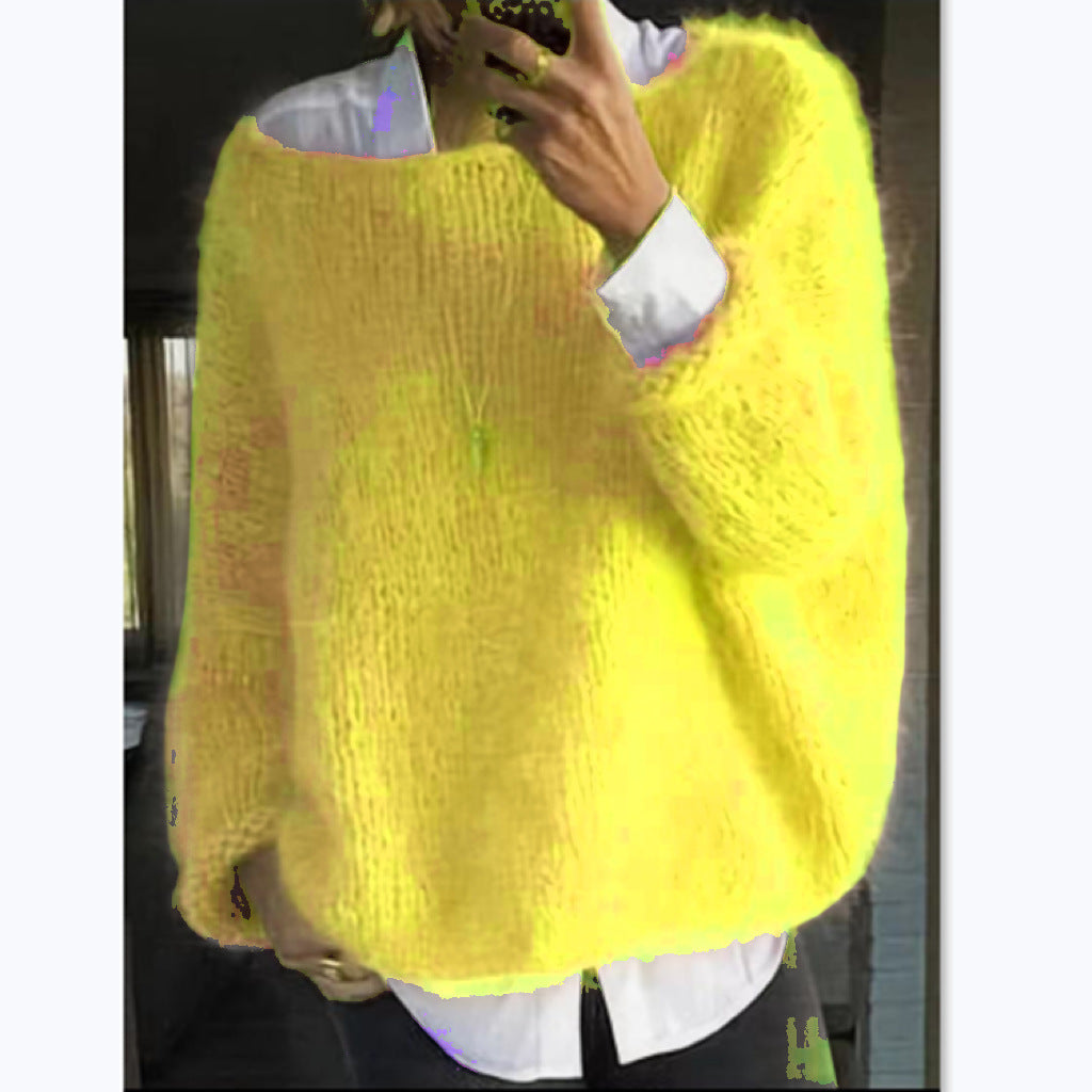 Dámský pohodlný oversized svetr s lodičkovým výstřihem
