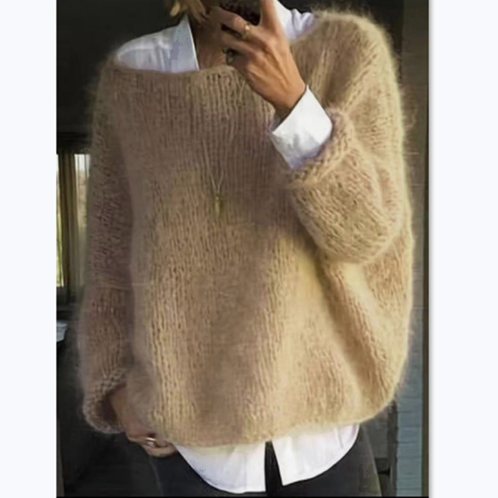 Dámský pohodlný oversized svetr s lodičkovým výstřihem