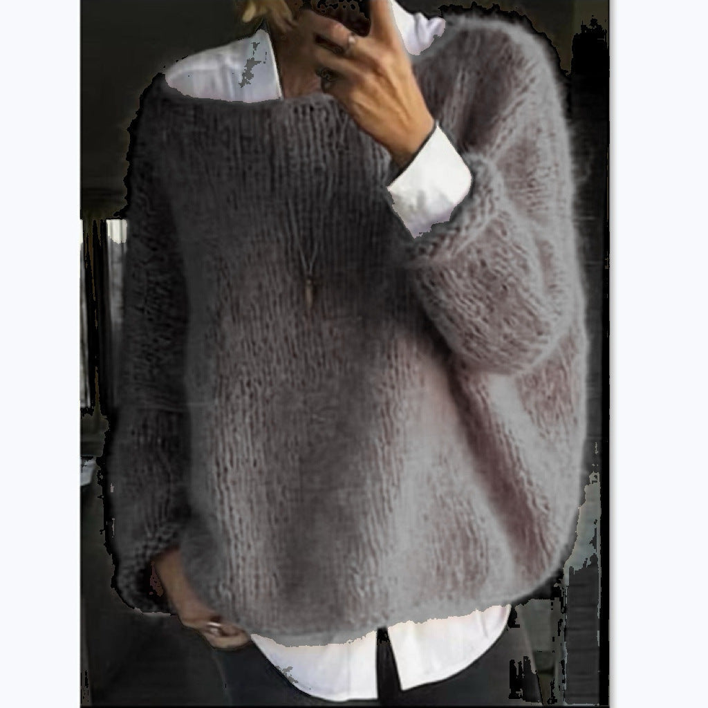 Dámský pohodlný oversized svetr s lodičkovým výstřihem