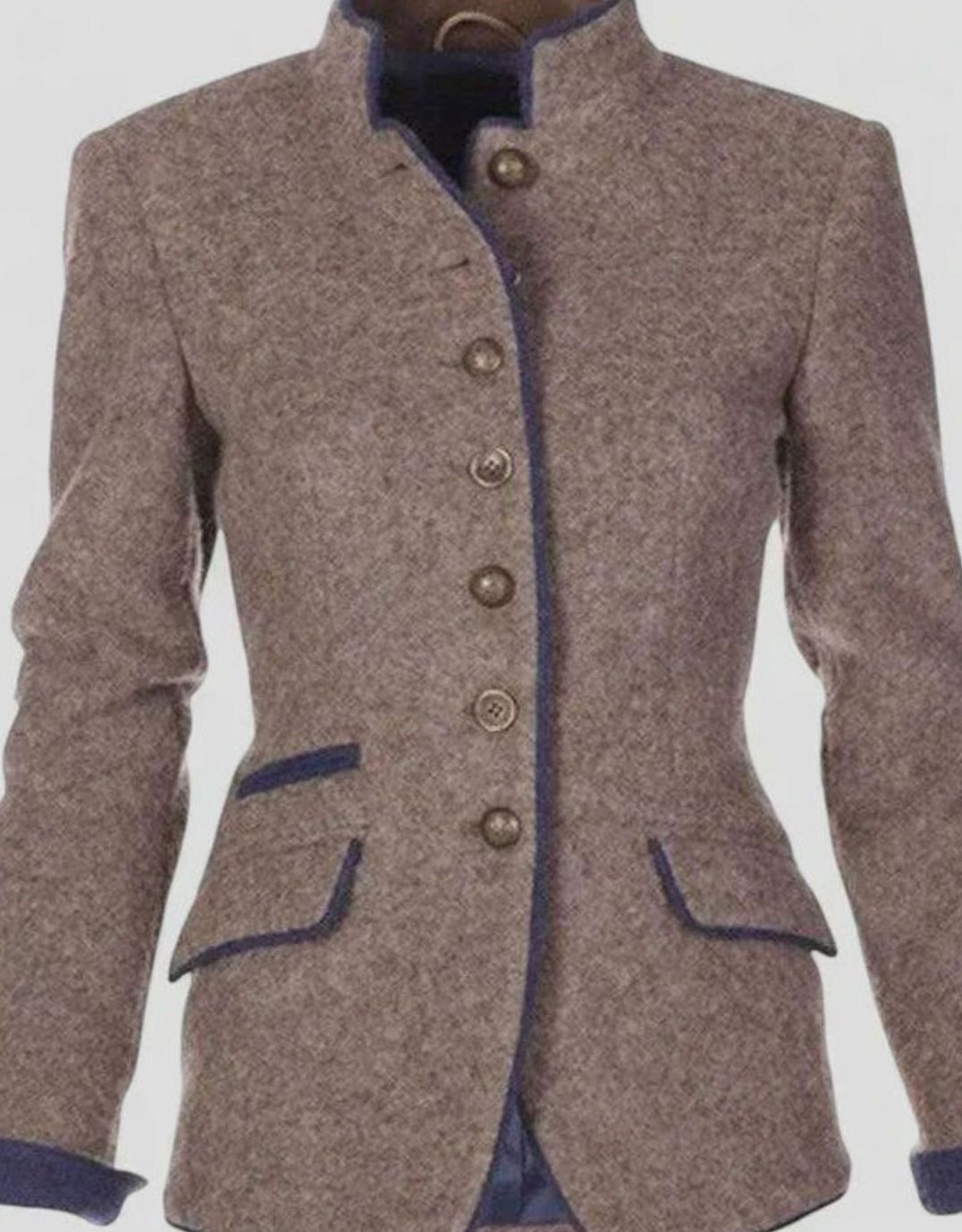 Dames elegant blazer-cardigan med ståkrave og knaplukning