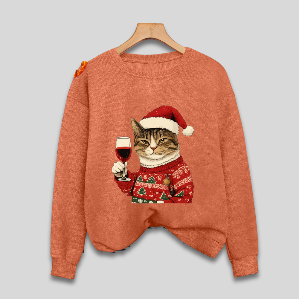 Dámská vtipná vánoční mikina s kočkou a Santa Clausem