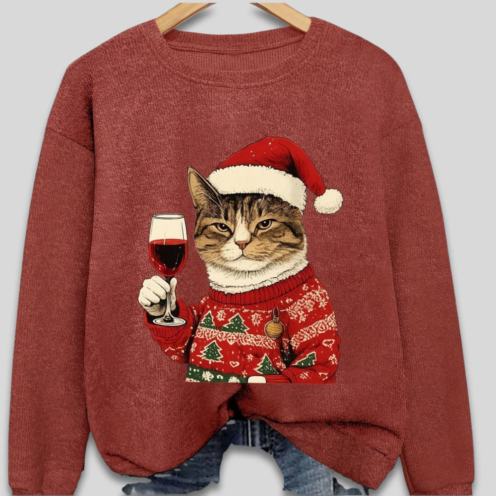 Dámská vtipná vánoční mikina s kočkou a Santa Clausem