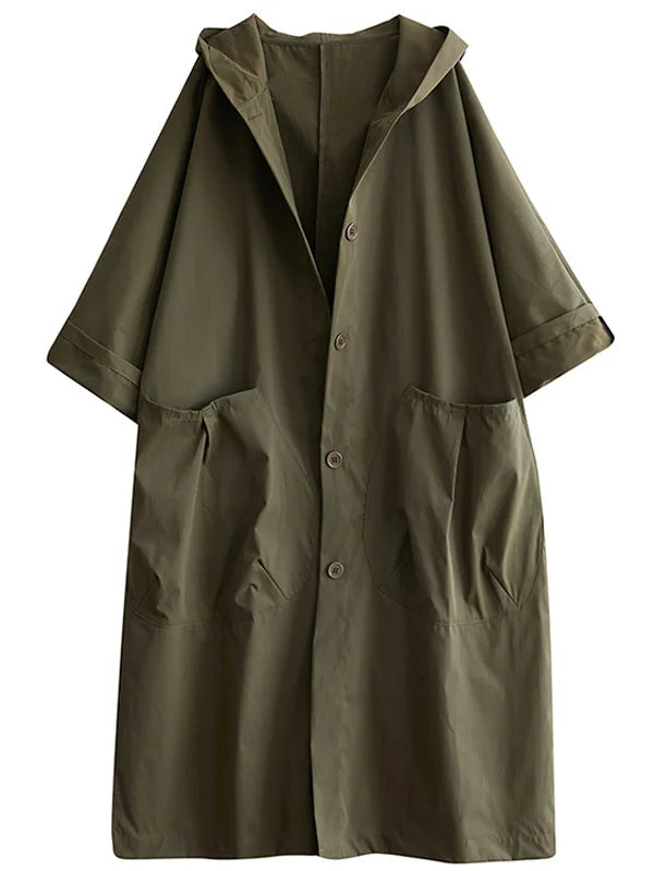 Lang trenchcoat til kvinder med hætte - elegant regnjakke med flot snit