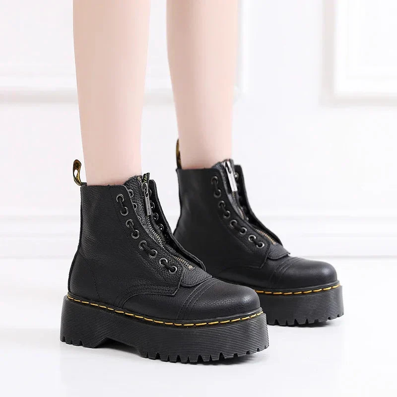 Women's Leather Boots with Thick Sole