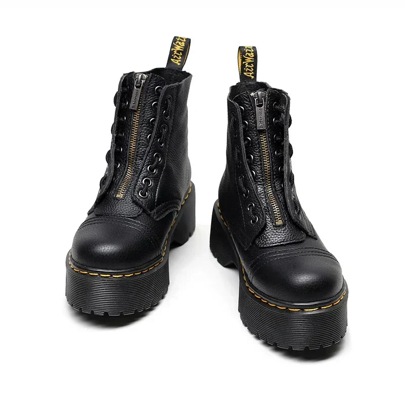 Women's Leather Boots with Thick Sole