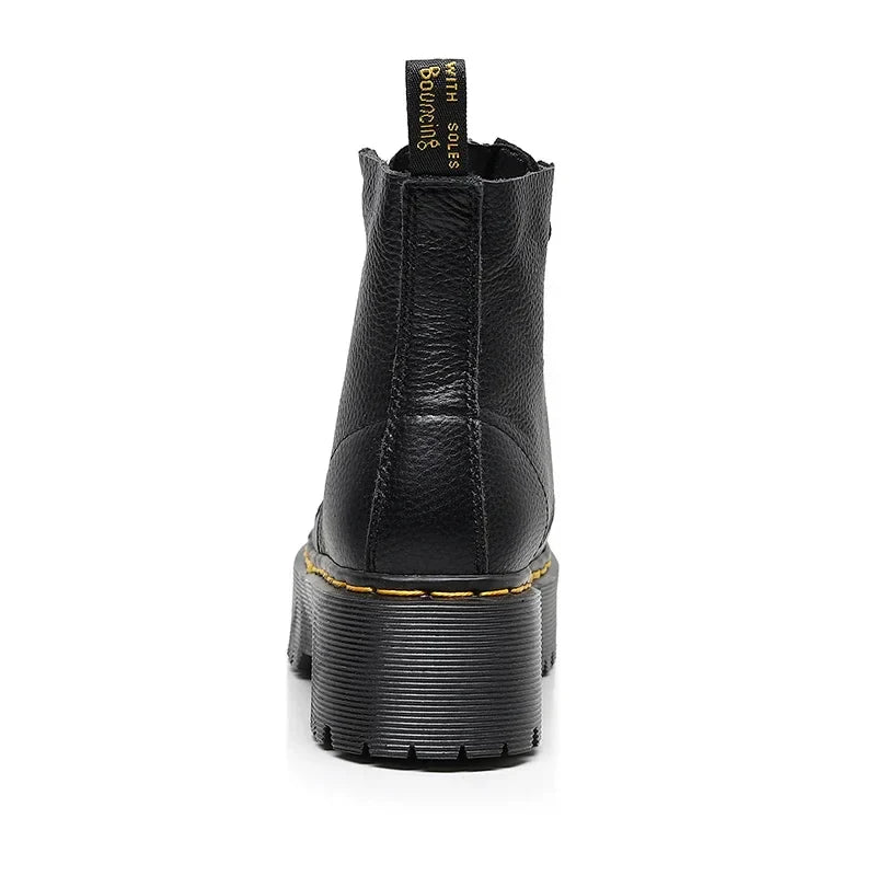 Women's Leather Boots with Thick Sole
