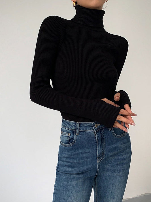 Let ribstrikket rullekravesweater til kvinder