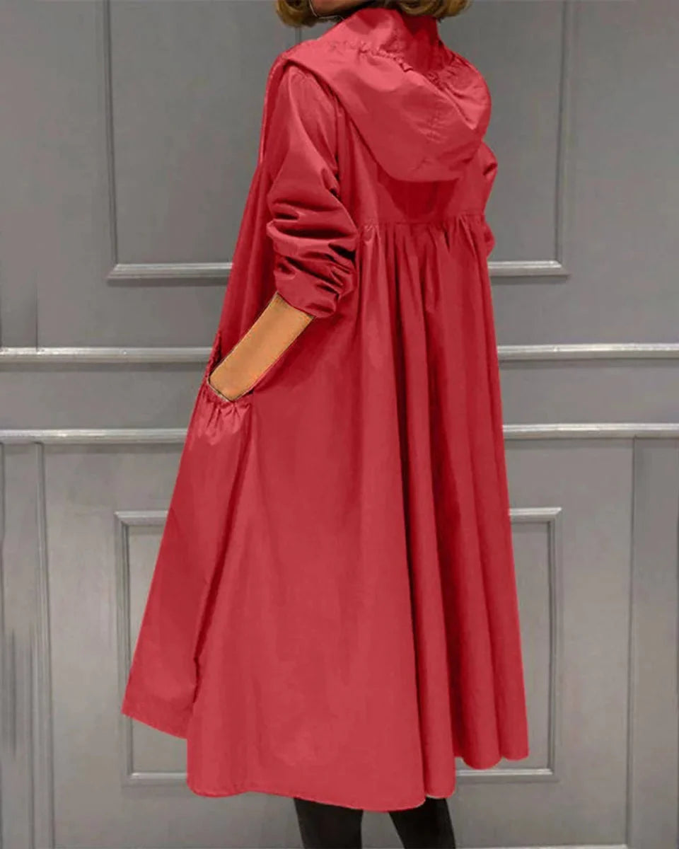 Γυναικεία μακριά αδιάβροχη καμπαρντίνα με κουκούλα