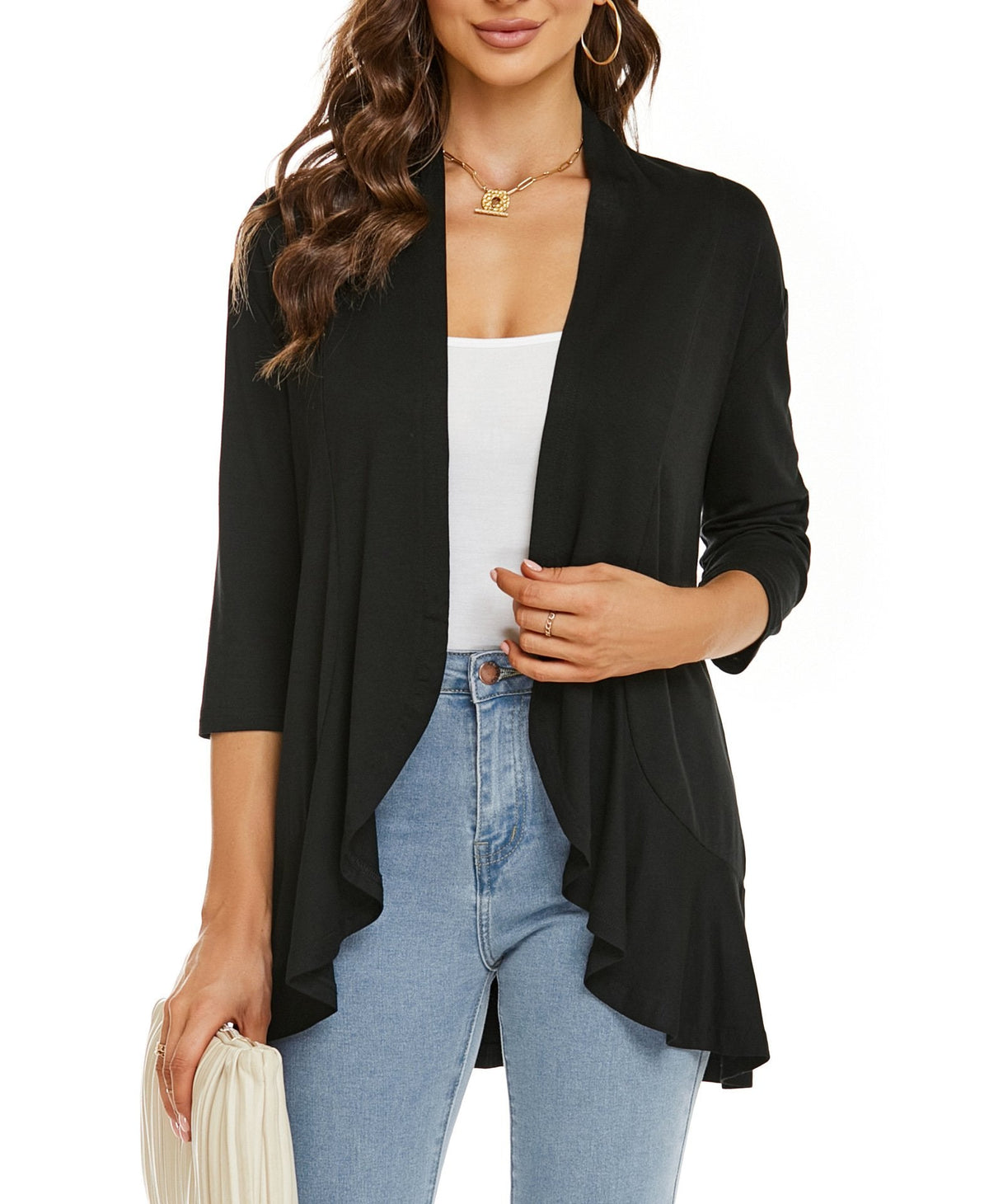 Åben cardigan med drapering til kvinder