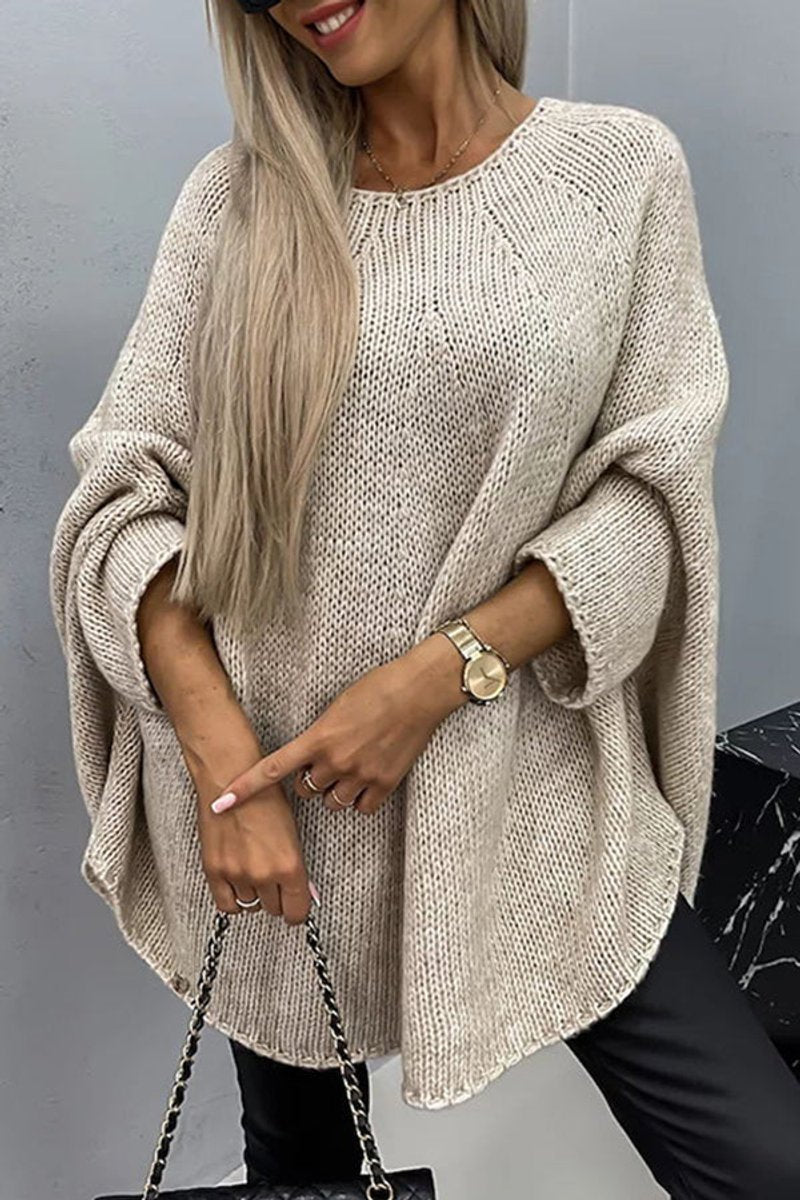 Dámský oversized pletený svetr s netopýřími rukávy a kulatým výstřihem