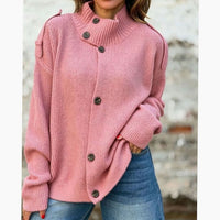 Oversized strikket cardigan til kvinder med knapper foran og opretstående krave
