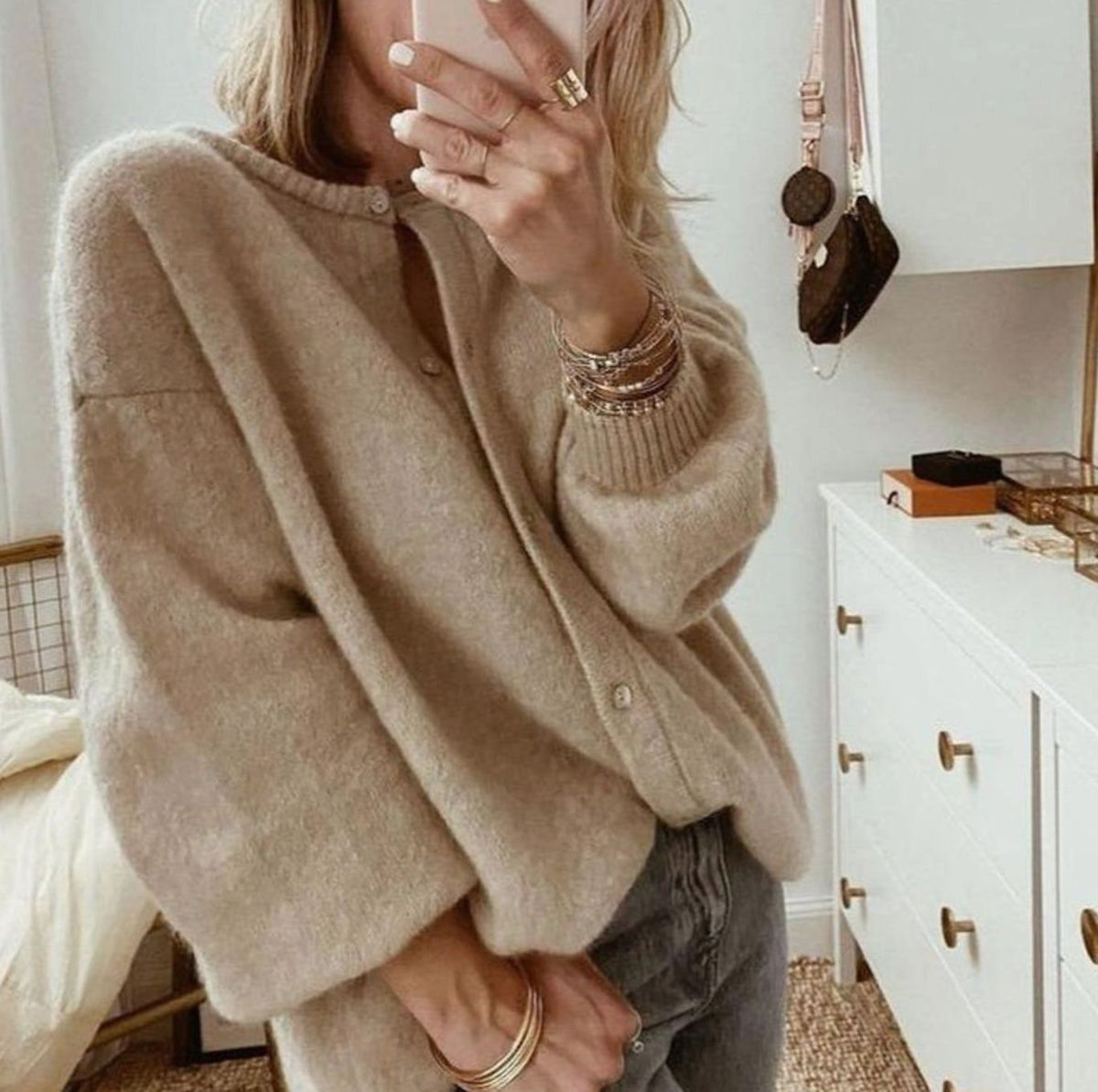 Γυναικεία oversized πλεκτή ζακέτα με κουμπιά μπροστά και ριμπ μανσέτες